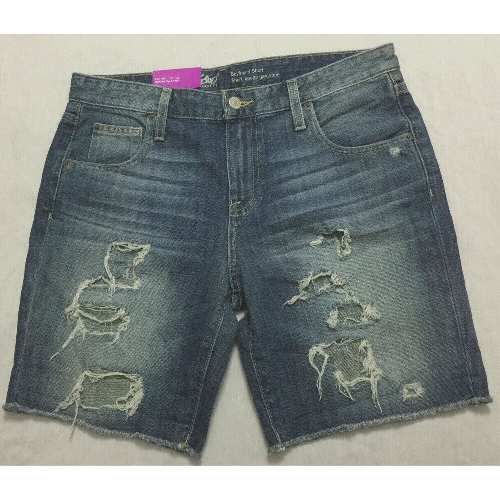 NWT MOSSIMO WOMENS BOYFRIEND LOW RISE DISTRESSED 100% COTTON JEANS SHORTS 4/27